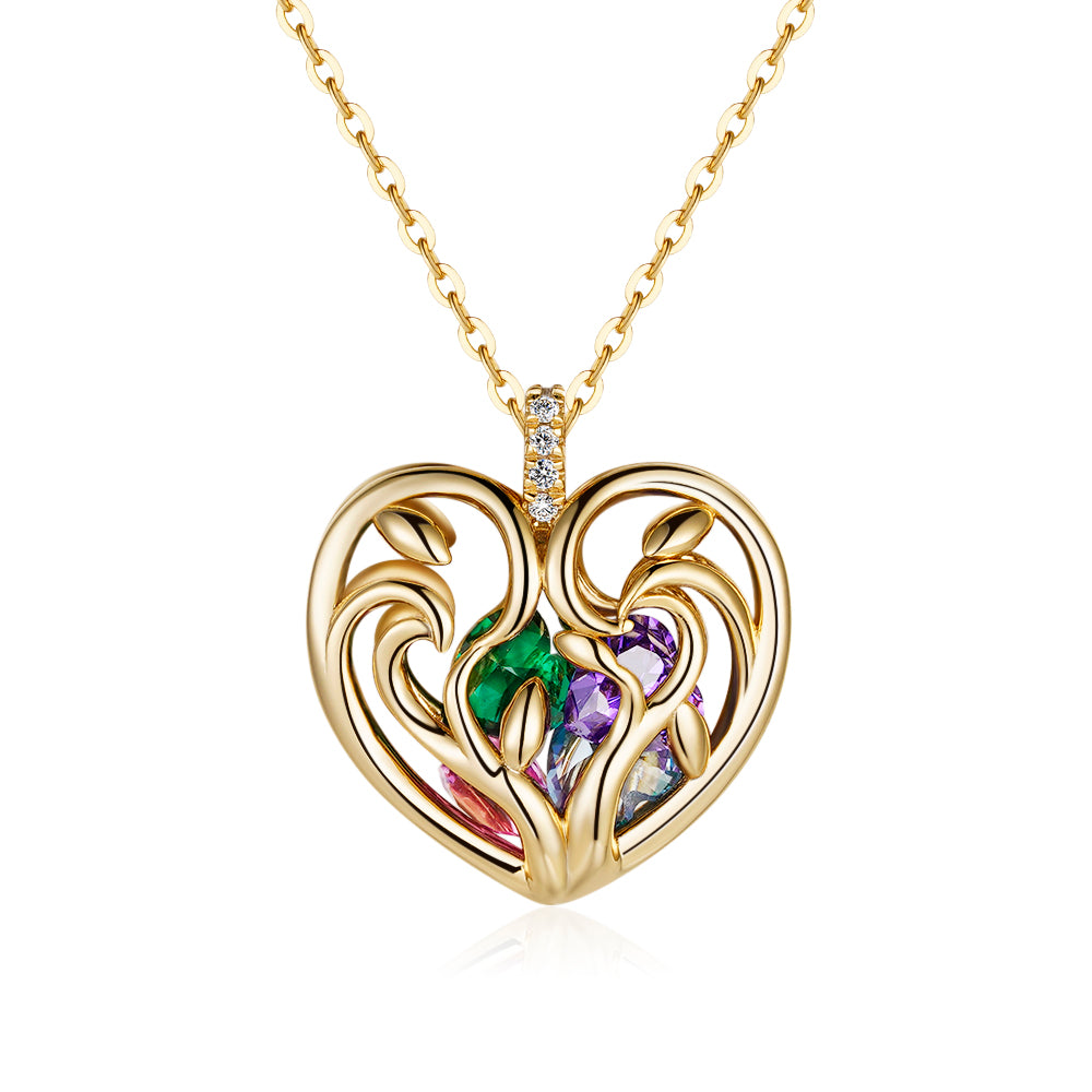 Custom Caged Heart Birthstones Necklace Pendant