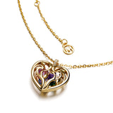 Custom Caged Heart Birthstones Necklace Pendant