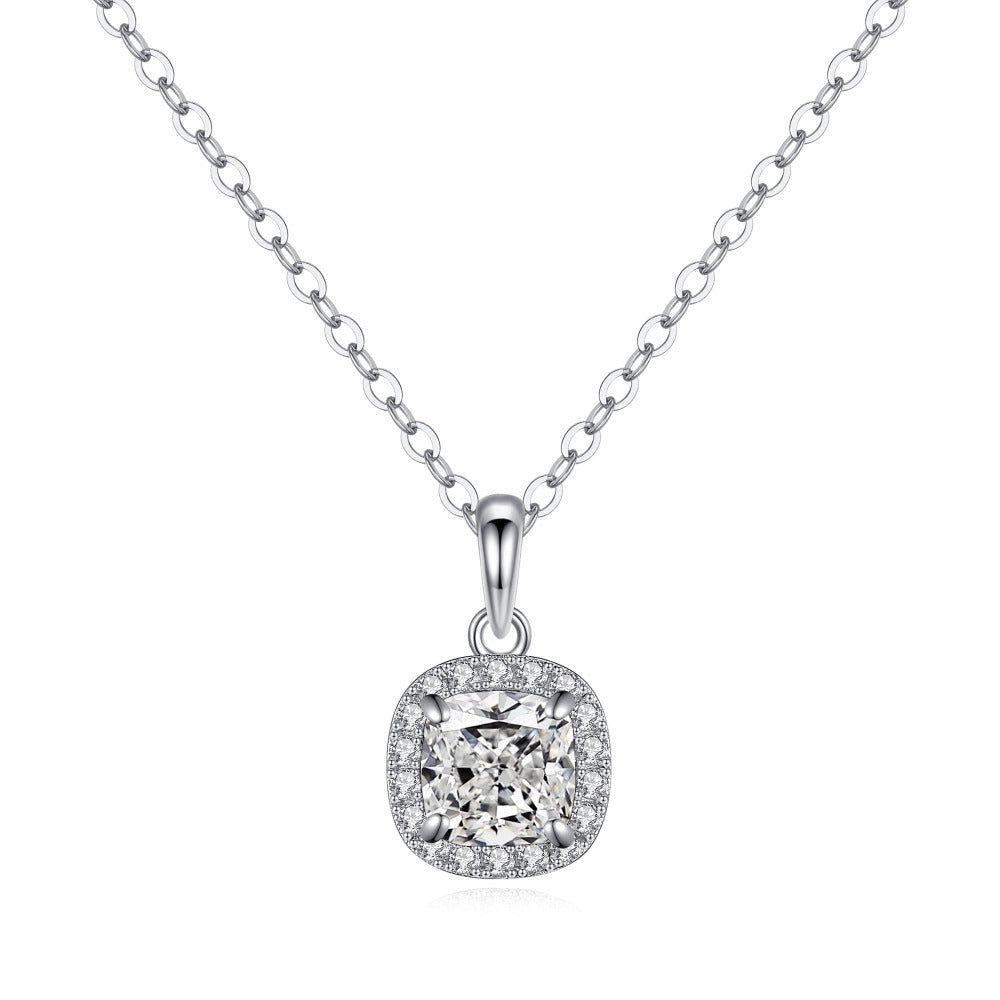 1 CT. Halo Cushion Pendant Diamond Necklace