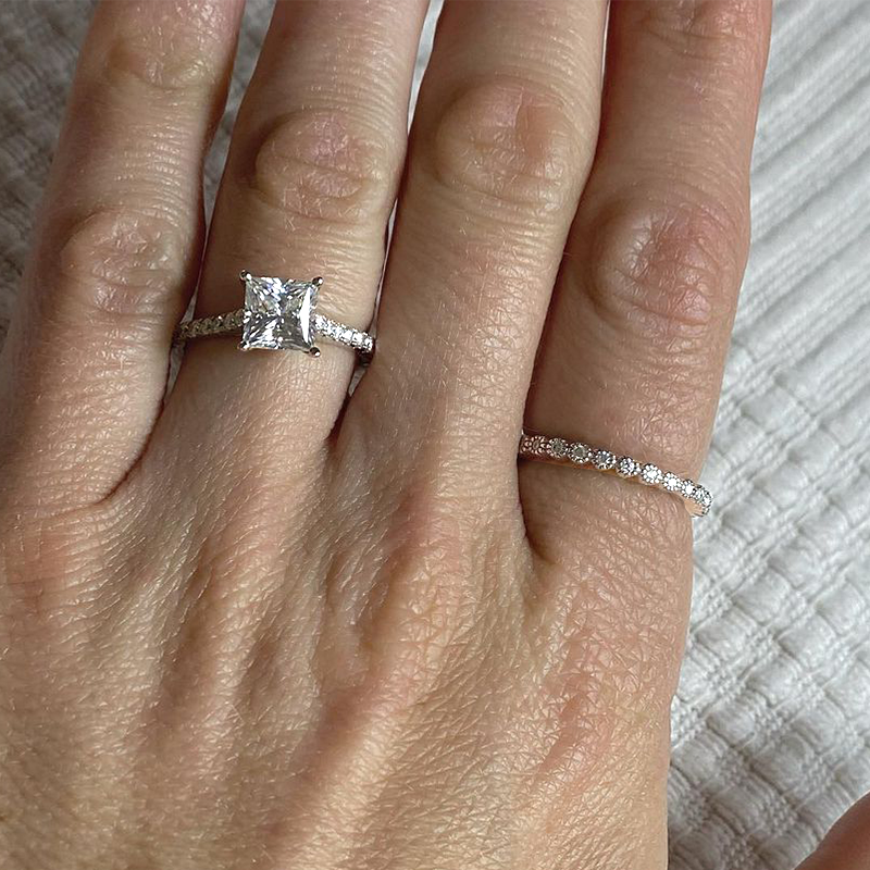 1.5 CT. Princess Cut Pavé Moissanite Engagement Ring
