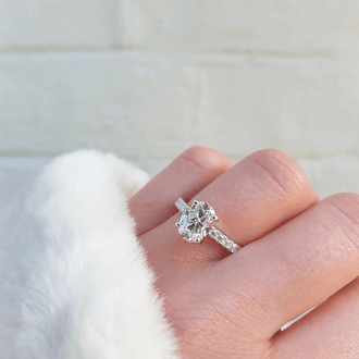 Petite Micropavé Oval Shaped Moissanite Engagement Ring - MSBLUE Jewelry