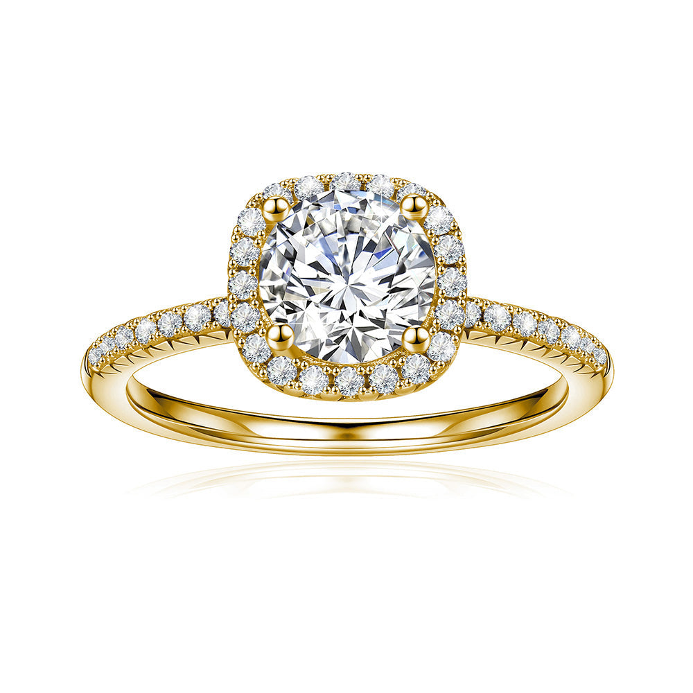 14K White Gold Brilliant Halo Round Moissanite Engagement Ring