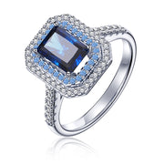 3.25 CT. Royal Blue Halo Baguette Gemstone Ring