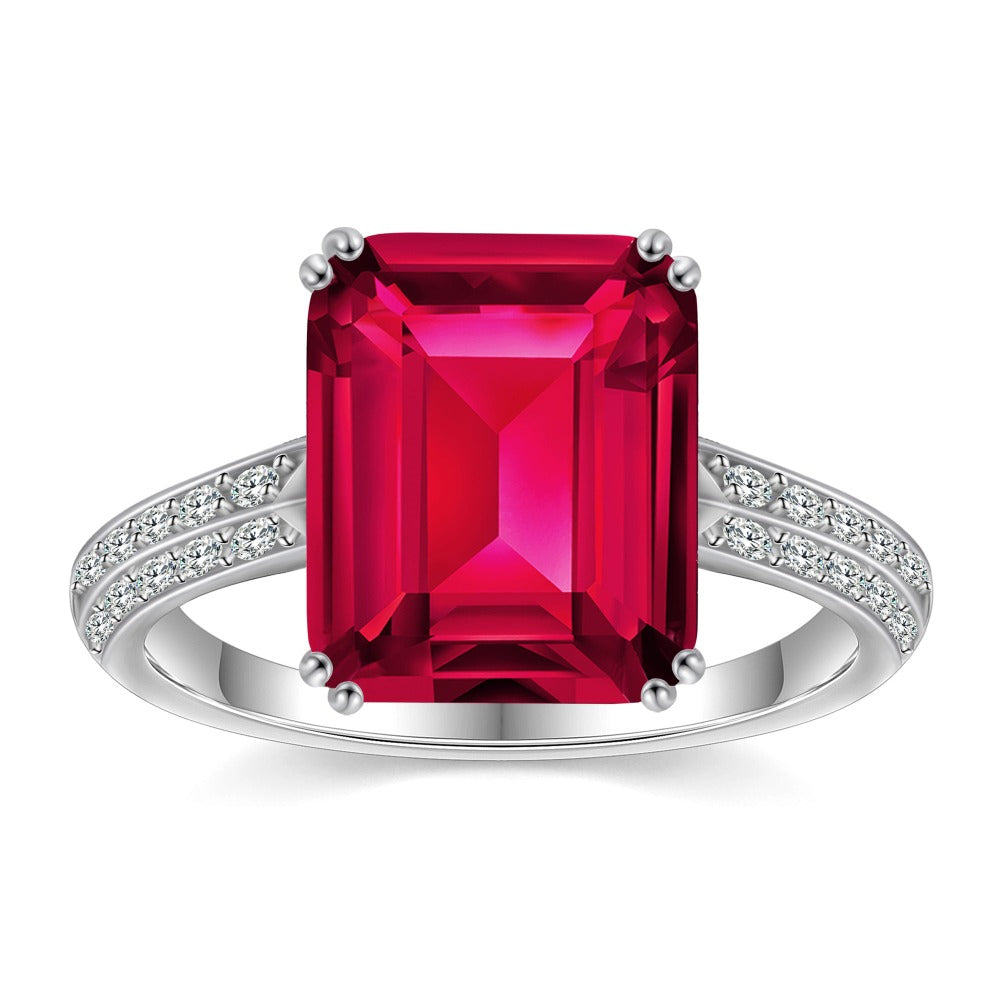 7.5 CT. Double Band Side Stone Lab Grown Ruby Gemstone Ring