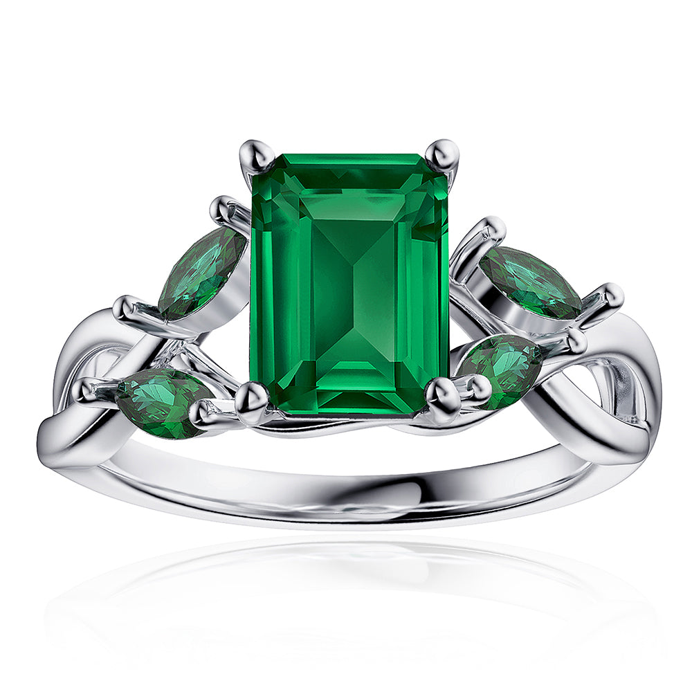 2 CT. Willow Ring with Lab-grown Emerald Accents