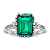 2 CT. Unique Design Three Stone Lab Grown Emerald Gemstone Ring