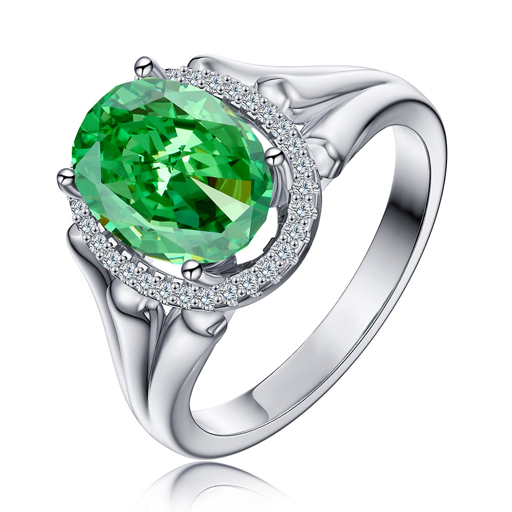 6 CT. Triple Row Split Shank Oval Emerald Gemstone Ring