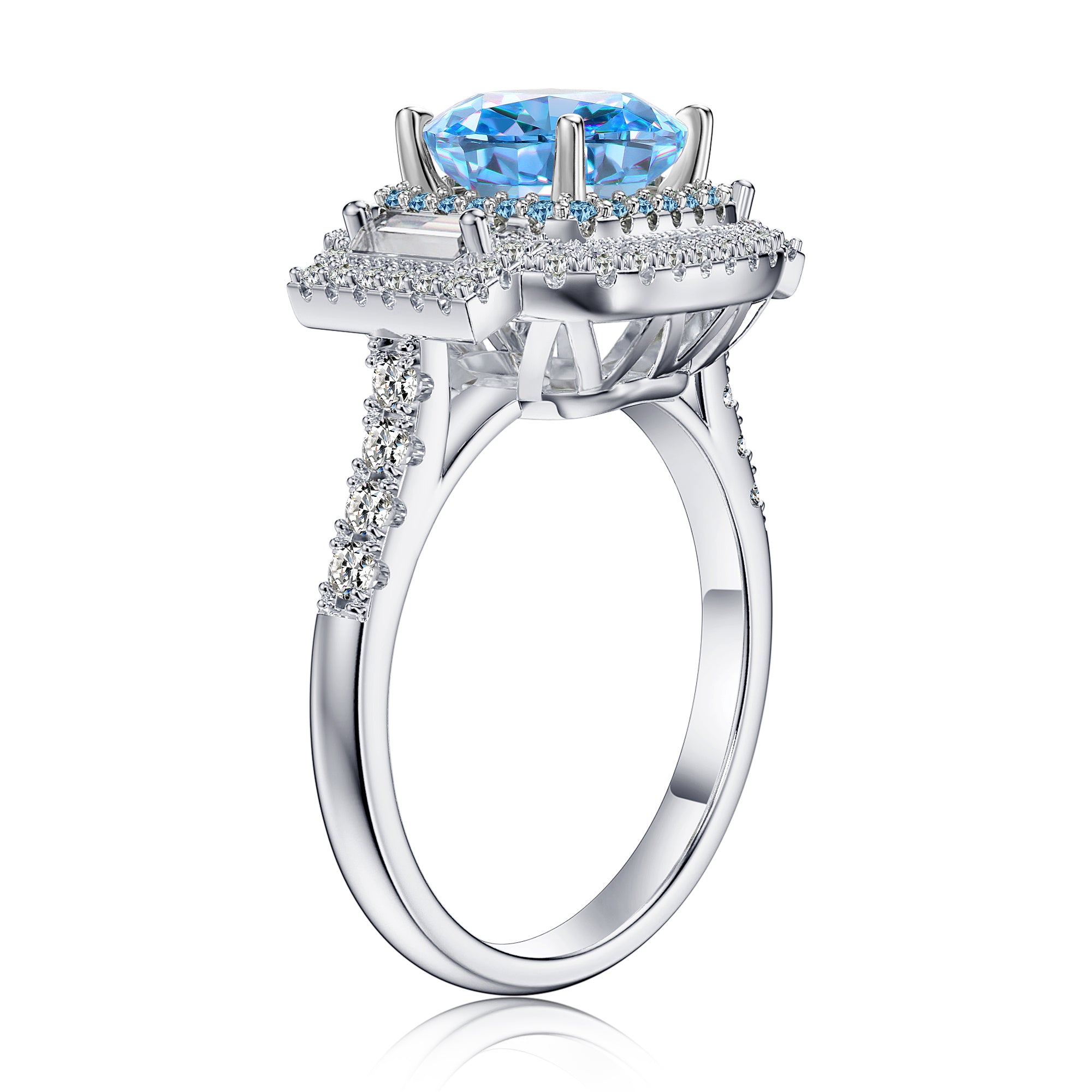 3.8 CT. Binaural Design Cushion Shaped Blue Gemstone Ring