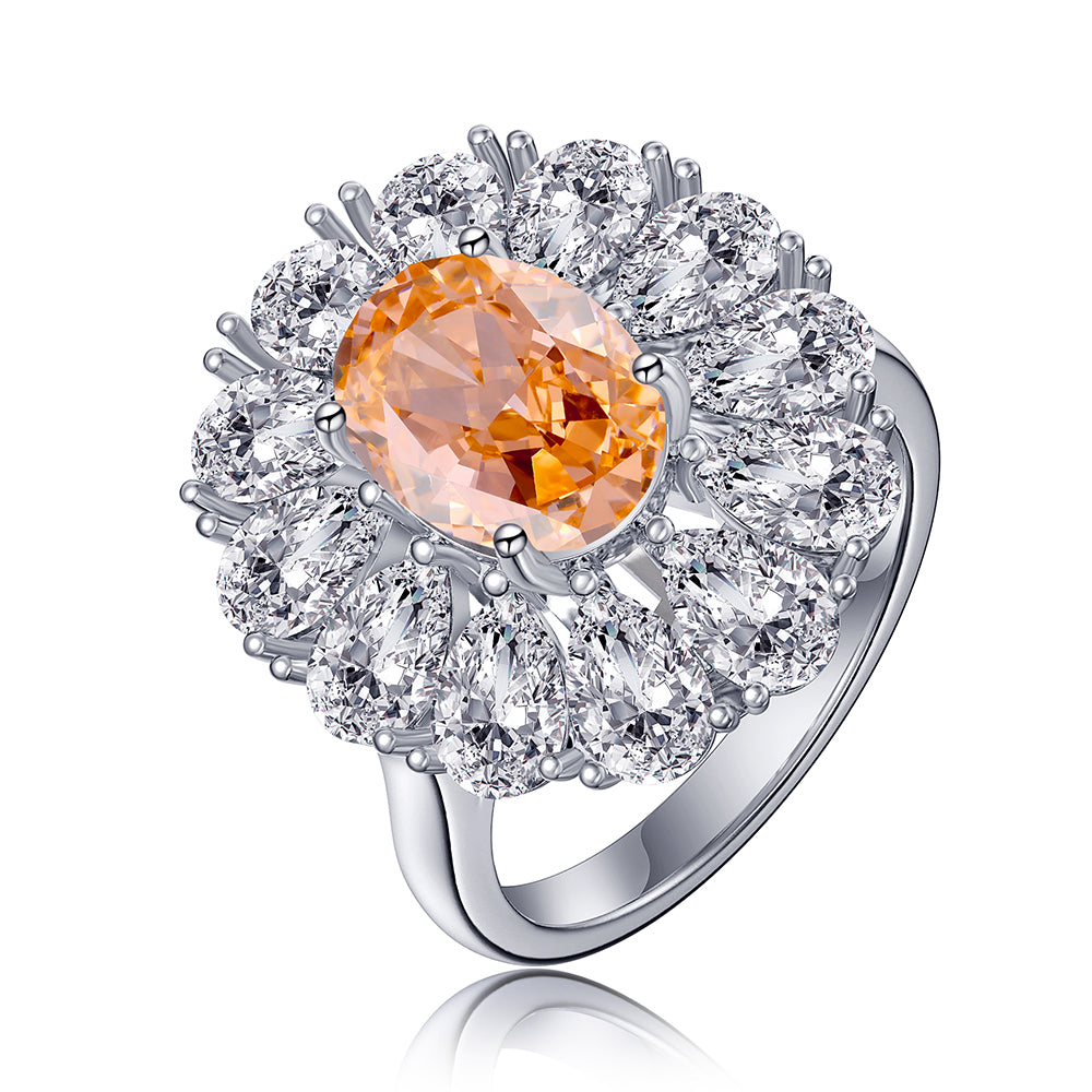 6 CT. Unique Design Orange Oval Flower Gemstone Ring