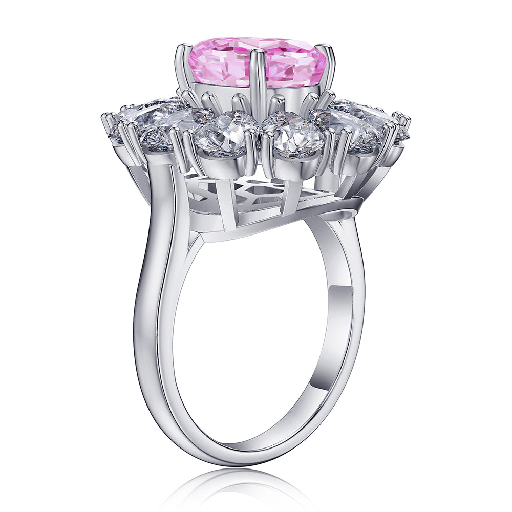 6 CT. Unique Design Pink Oval Flower Gemstone Ring