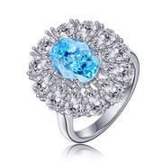 6 CT. Unique Design Blue Oval Flower Gemstone Ring