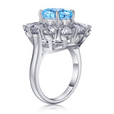 6 CT. Unique Design Blue Oval Flower Gemstone Ring