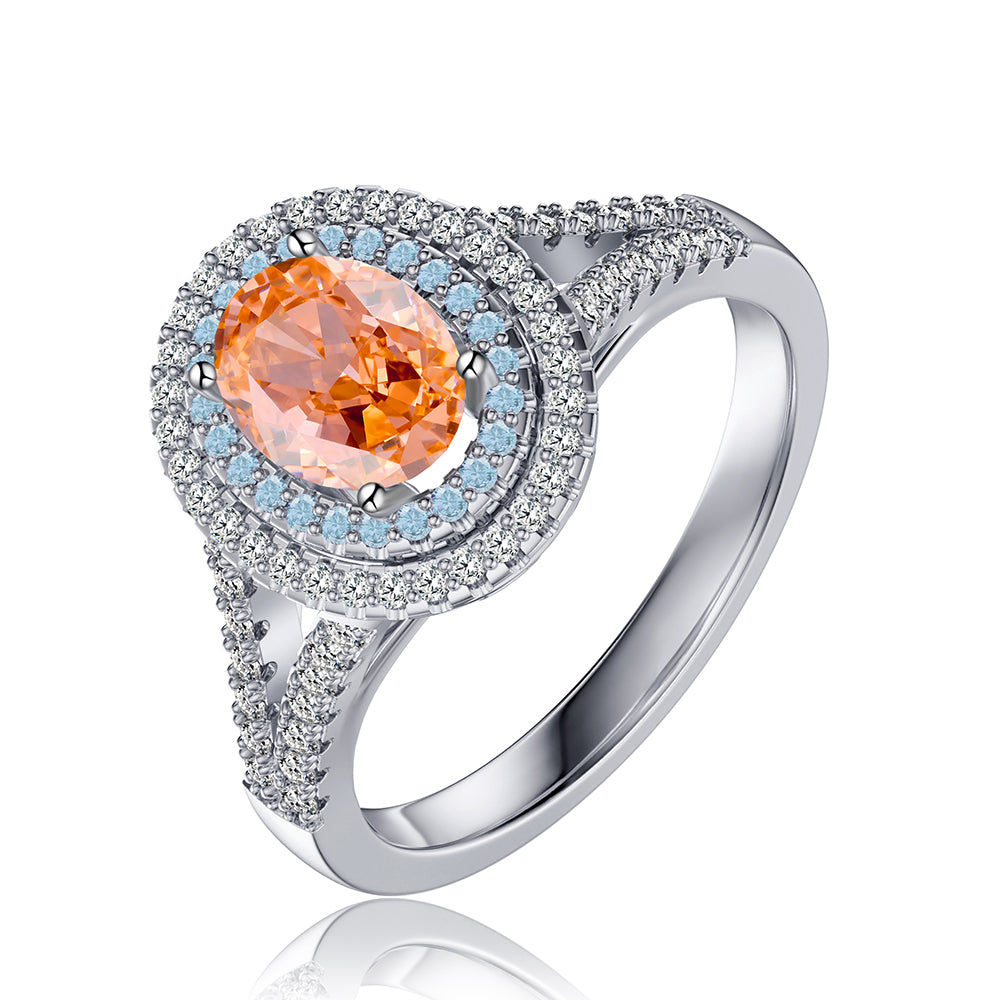 3 CT. Morganite Color Double Halo Oval Gemstone Ring