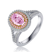 3 CT. Pink Double Halo Oval Gemstone Ring