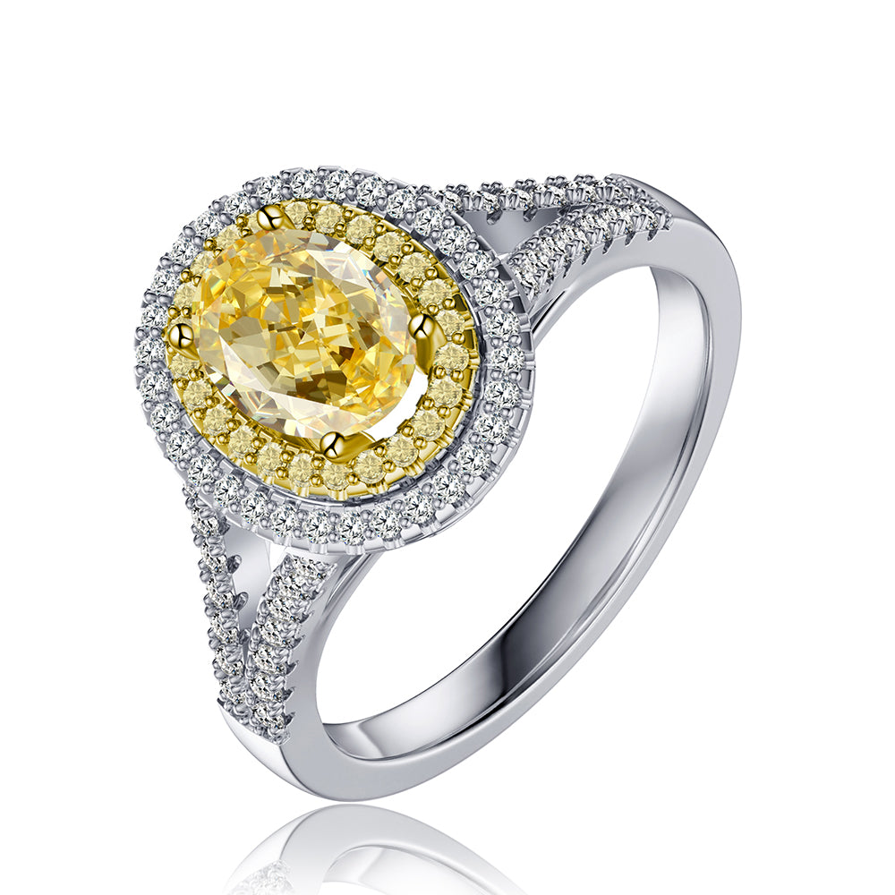 3 CT. Yellow Double Halo Oval Gemstone Ring