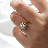 14K White Gold Four Prongs Pavé Halo Moissanite Engagement Ring