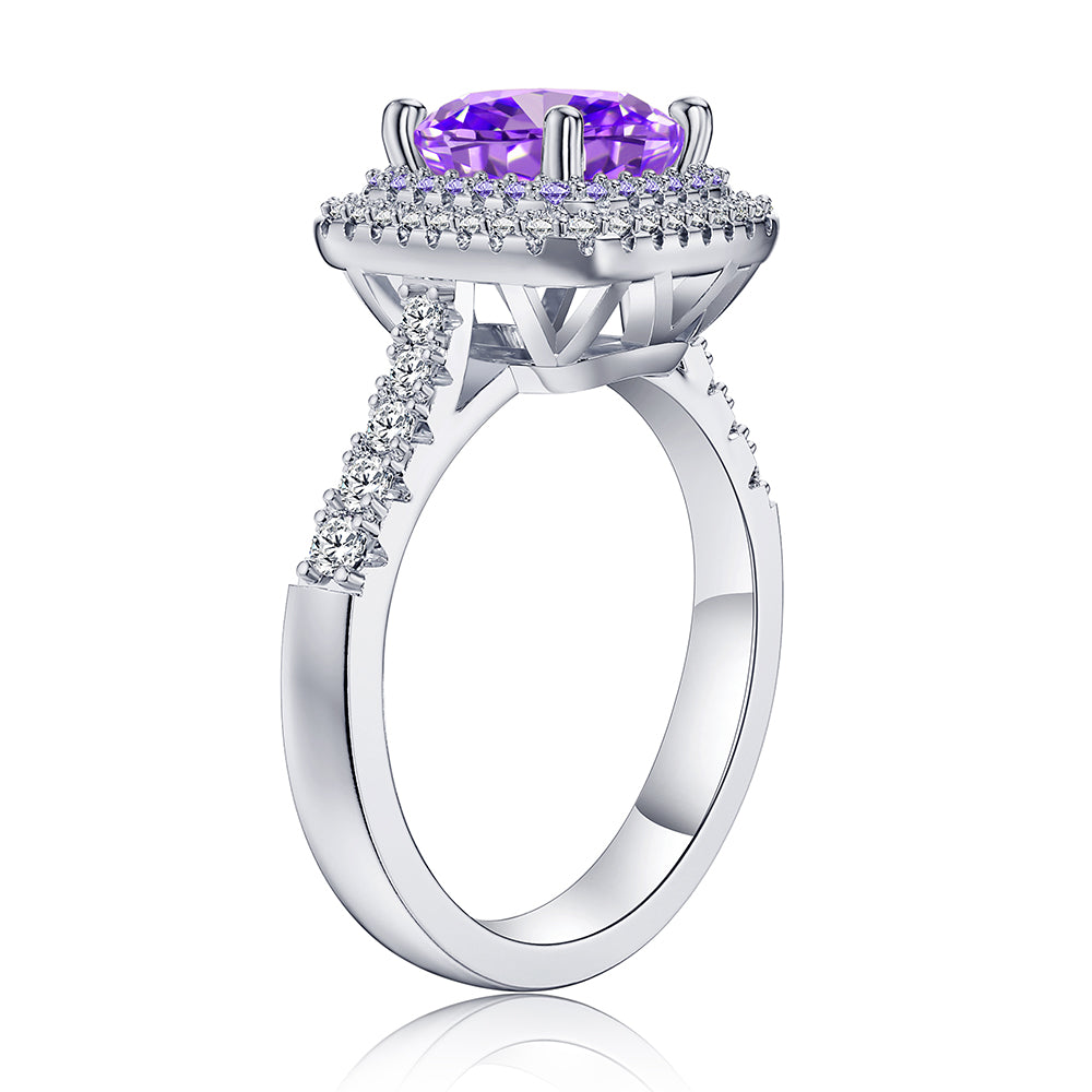 4 CT. Purple Cushion Gemstone Double Halo Ring