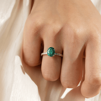 2 CT. Micropavé Oval Green Moissanite Engagement Ring With Hidden Halo - MSBLUE Jewelry