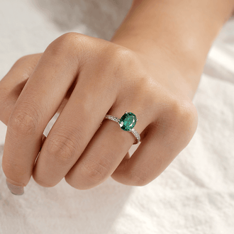 2 CT. Micropavé Oval Green Moissanite Engagement Ring With Hidden Halo - MSBLUE Jewelry