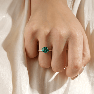 2 CT. Six-Prong Solitaire Green Moissanite Engagement Ring With Hidden Halo - MSBLUE Jewelry