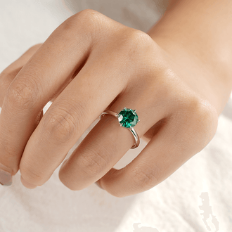 2 CT. Six-Prong Solitaire Green Moissanite Engagement Ring With Hidden Halo - MSBLUE Jewelry