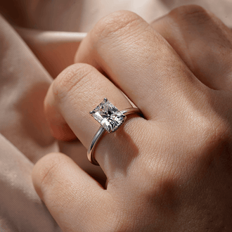 Four-Prong Radiant Solitaire Moissanite Engagement Ring With Hidden Halo - MSBLUE Jewelry