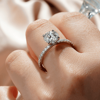 Pavé Band Round Moissanite Engagement Ring With Hidden Halo - MSBLUE Jewelry