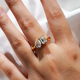 14K White Gold Toi et Moi Emerald Cut & Pear Cut Engagement Ring