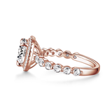 Oval Cut Halo Engagement Ring with Pavé Shared Prong Band