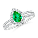 1.5 CT. Pear Emerald and Micropavé Halo Split Shank Ring