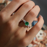 1.5 CT. Classic Three Stone  Emerald and White Sapphire Ring