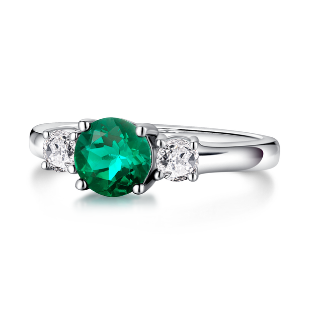 1.5 CT. Classic Three Stone  Emerald and White Sapphire Ring