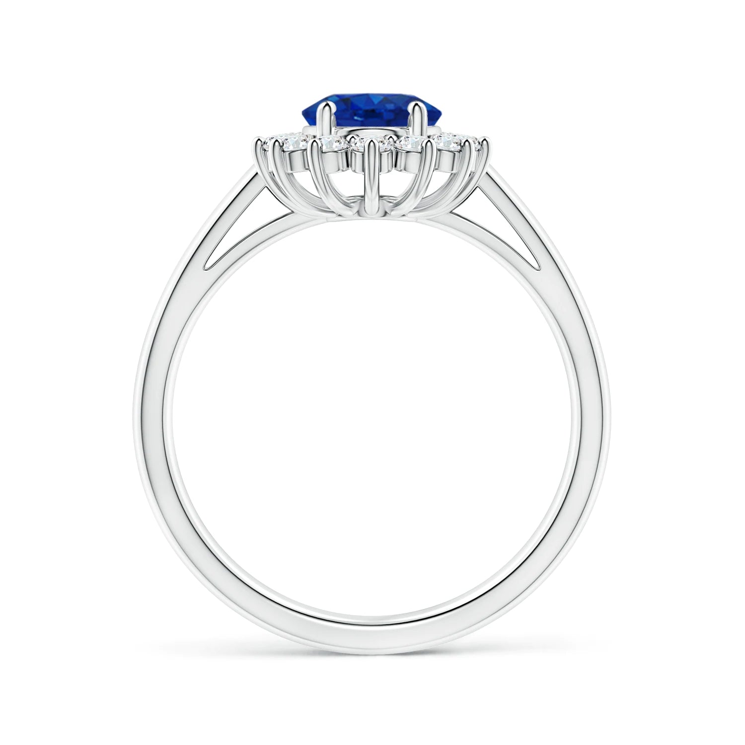 2 CT. Oval Sapphire Ring with Sunburst Diamond Halo