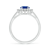 2 CT. Oval Sapphire Ring with Sunburst Diamond Halo
