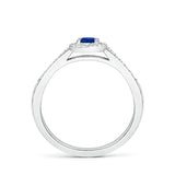 1.5 CT. Oval Blue Sapphire and White Sapphire Halo Micropavé Ring