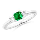 1.6 CT. Three-Stone Square Emerald and Princess White Sapphire Sidestone Ring