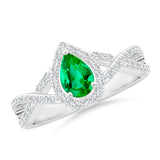 1.5 CT. Emerald and White Sapphire Halo Twist Ring