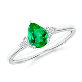 2 CT. Pear Emerald Ring with Trio White Sapphire Accents