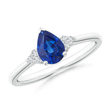 2 CT. Pear Sapphire Ring with Trio White Sapphire Accents