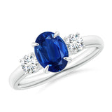 2.0 CT. Oval Blue Sapphire and White Sapphire Three Stone Ring