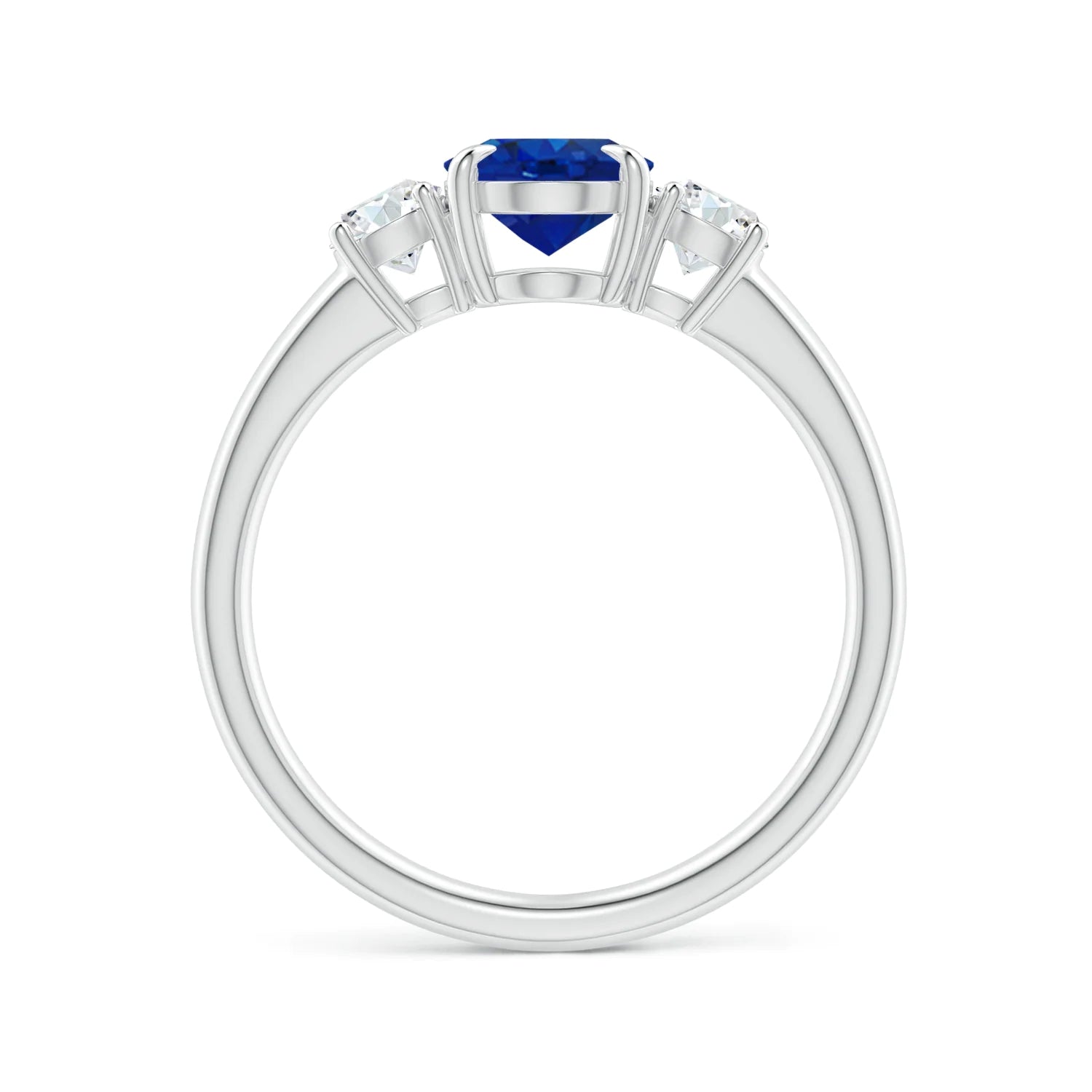 2.0 CT. Oval Blue Sapphire and White Sapphire Three Stone Ring
