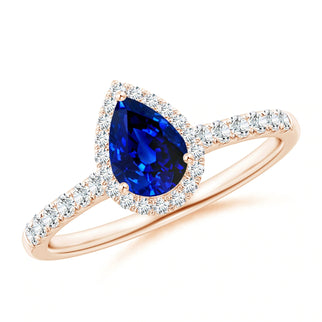 1.5 CT. Pear-Shaped Sapphire Ring with White Sapphire Halo Accents