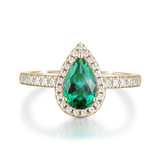 1.5 CT. Pear-Shaped Emerald Ring with White Sapphire Halo Accents