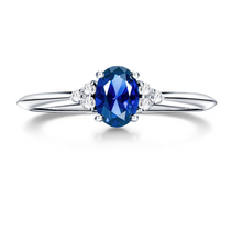 Oval Sapphire Ring with Trio White Sapphire Accents