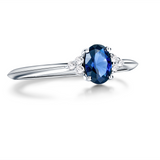Oval Sapphire Ring with Trio White Sapphire Accents