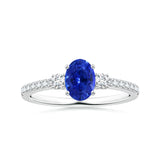 2 CT. Oval Sapphire Three-Stone Ring with White Sapphire Accents