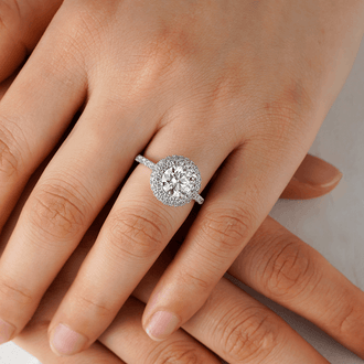 Double Micropavé Halo Moissanite Engagement Ring With Accents - MSBLUE Jewelry