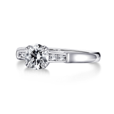 14K White Gold Round Brilliant Solitaire Moissanite Engagement Ring With Accents