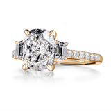 14K White Gold Three Stone Cushion & Half Moon Moissanite Engagement Ring