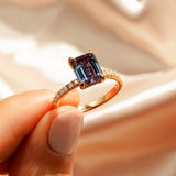 3 CT. Emerald Cut Alexandrite Engagement Ring With Moissanite Hidden Halo